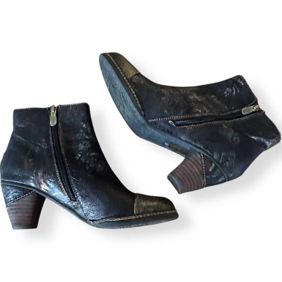 L'Artiste Waterlily Genuine Leather Upper Embossed Bootie Black Women's Size 37 - Picture 7 of 16